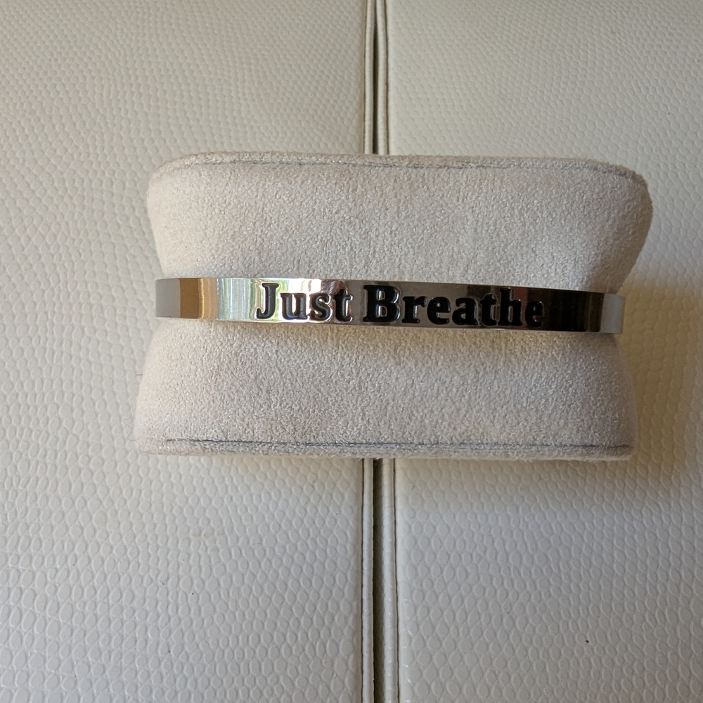 Silver 'Just Breathe' Hidden Message Bracelet